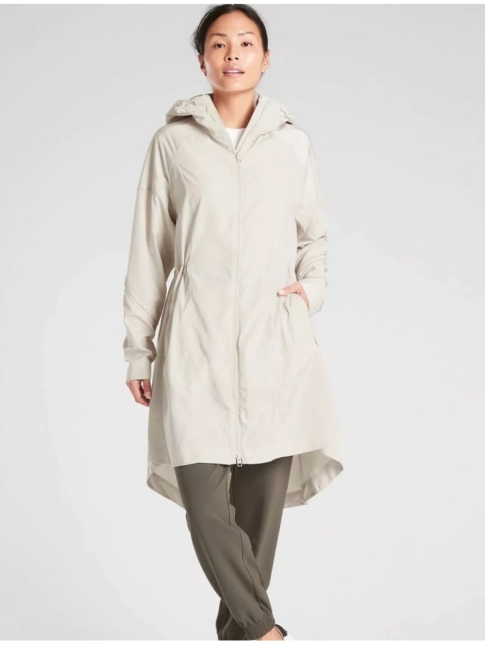 Athleta Light Beige Hooded Longline Coat- TALL